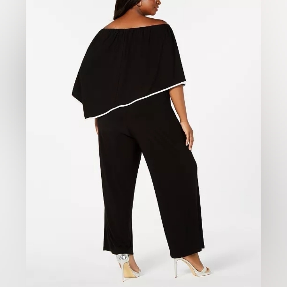 MSK sz XL Off-The-Shoulder Poncho Jumpsuit black with rhinestone trim - Picture 3 of 8